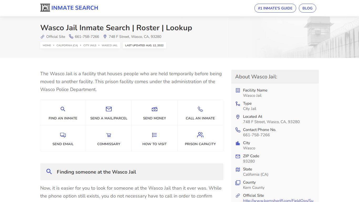 Wasco Jail Inmate Search | Roster | Lookup